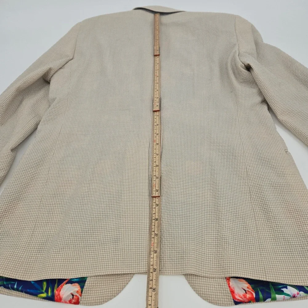 Indochino Blazer Mens Custom Tan Gingham‎ Wool Blend Tropical Flamingo Lining
